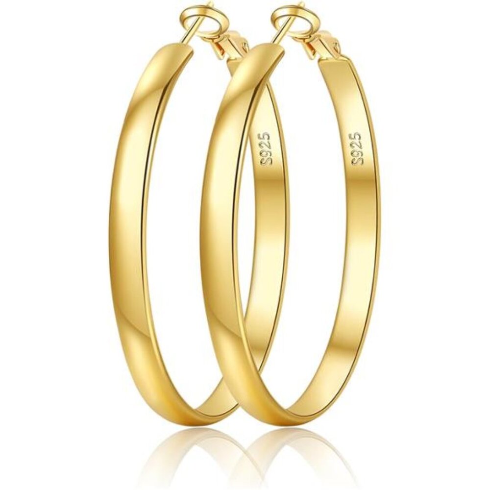 5mm Wide Gold Hoop Earrings for Women,Sterling Silver Hoop Earrings Large Hoop